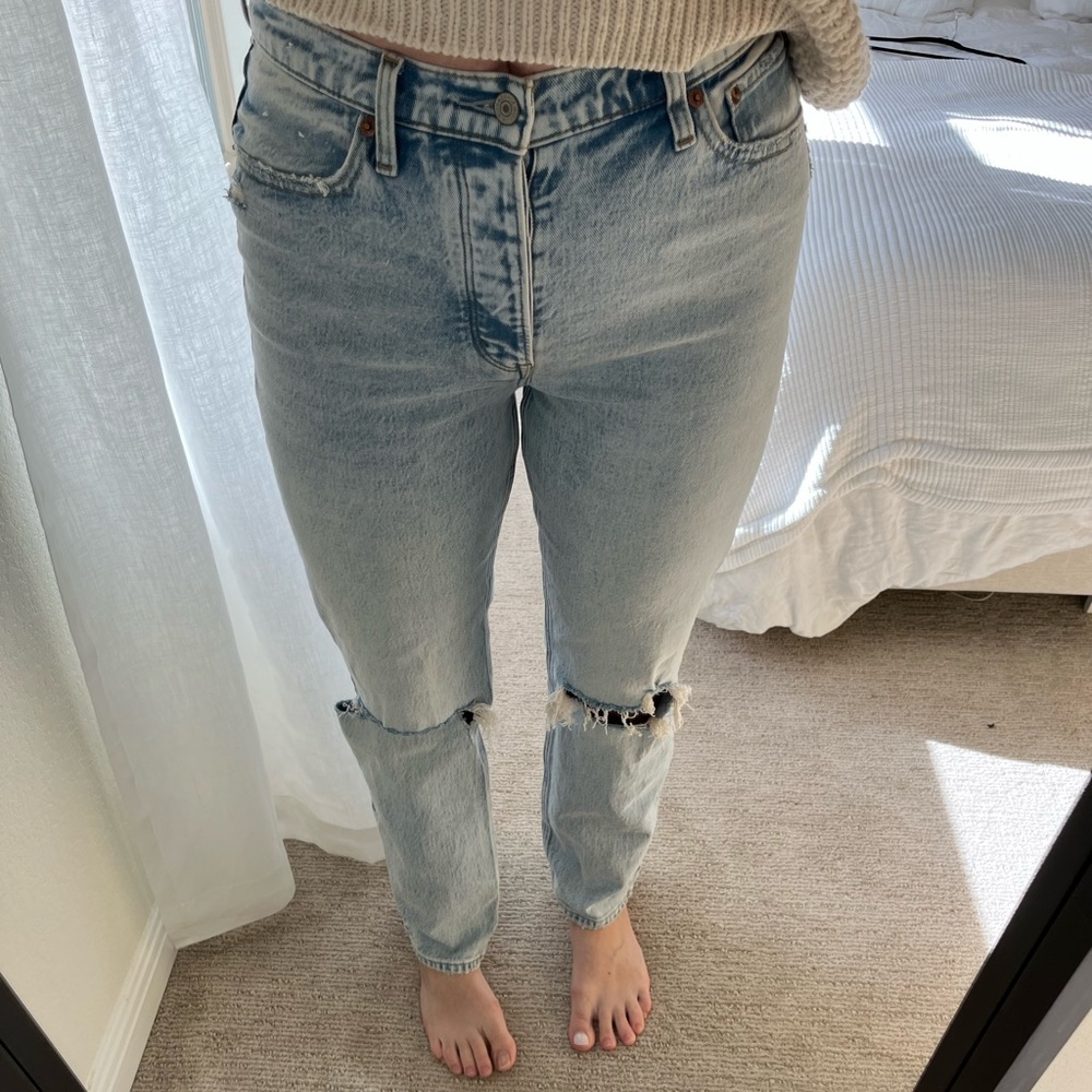 Abercrombie, size 6L high rise dad jean acid wash